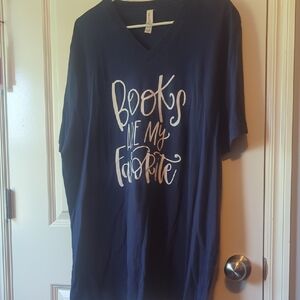 Navy Blue Graphic V-Neck Women's Top